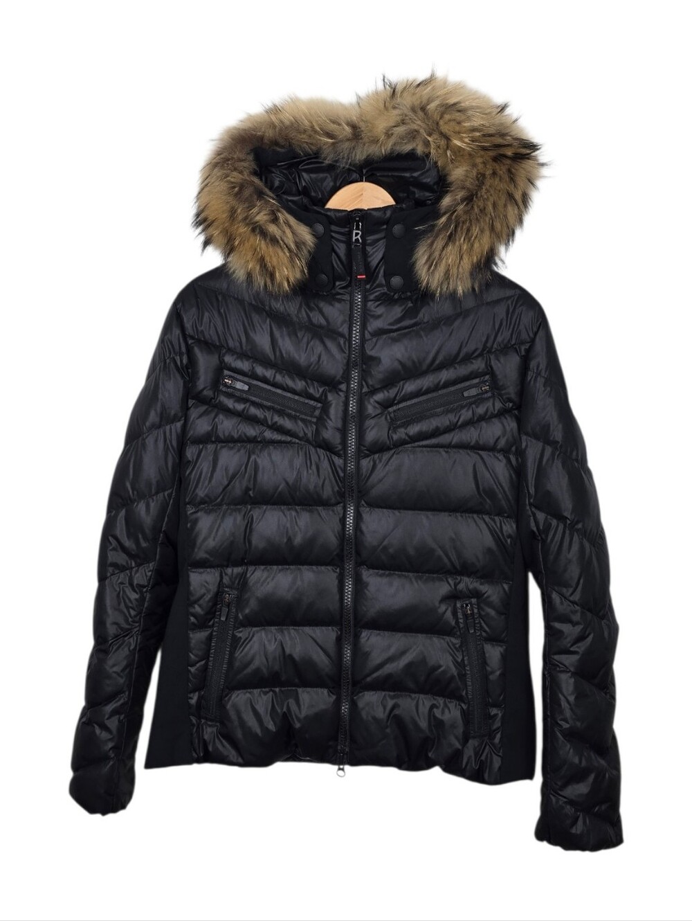 Bogner Fire + Ice Down Ski Jacket Black Detachable Finn Raccoon Fur Hood US 10